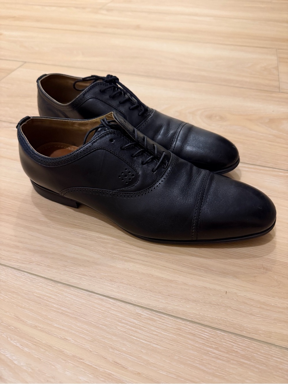 Aldo Men's Black Leather Cap-Toe Oxford Dress Shoes